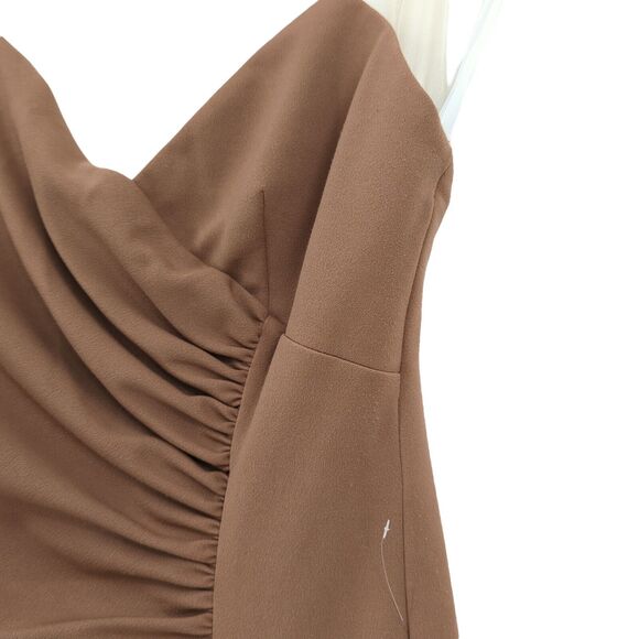 Katie May Women S Colette Gown Maxi Dress Cocoa Brown Sheer Bone Ruche Slit FLAW - Picture 7 of 11